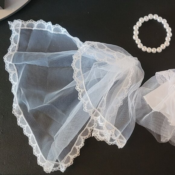 Labubu Wedding dress with pears and vail 3 pc set no doll - Picture 6 of 12